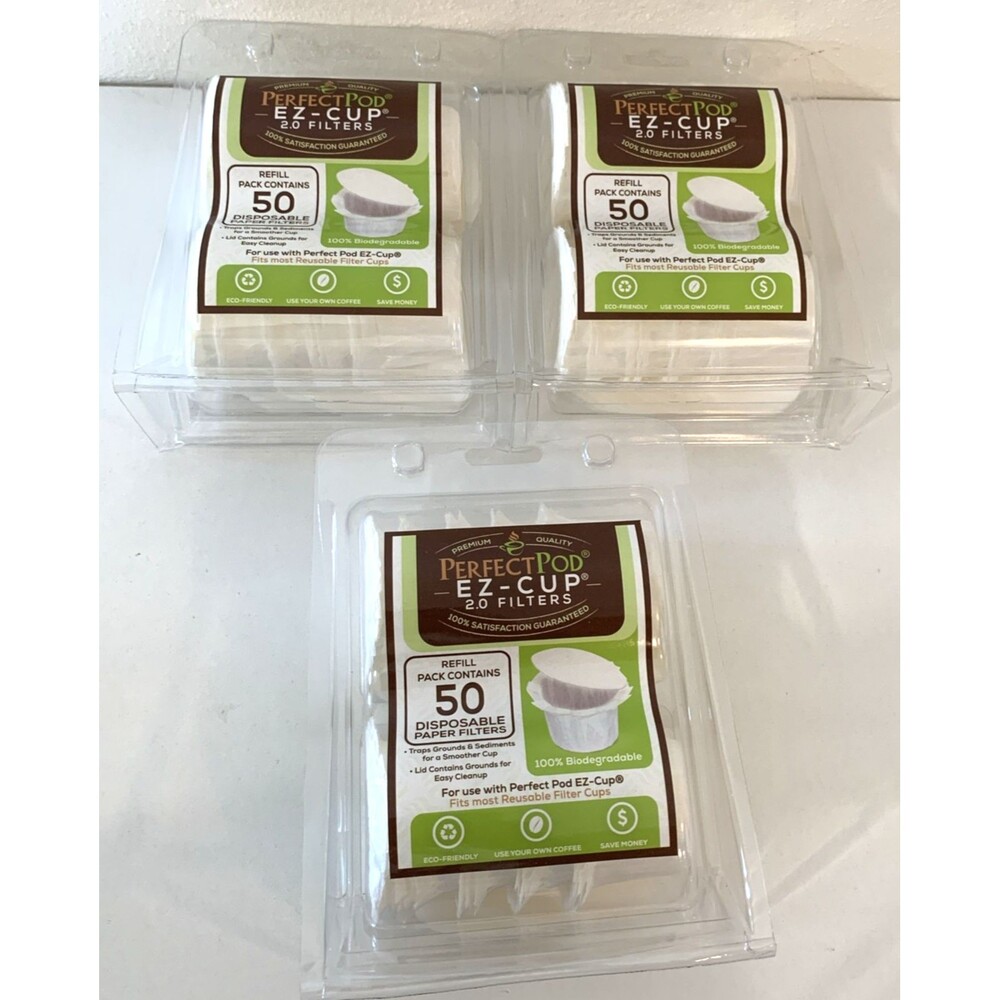 3 Packs of 50 Perfect Pop EZ Cup Disposable Coffee Filter 2.0 Filters 150 Total